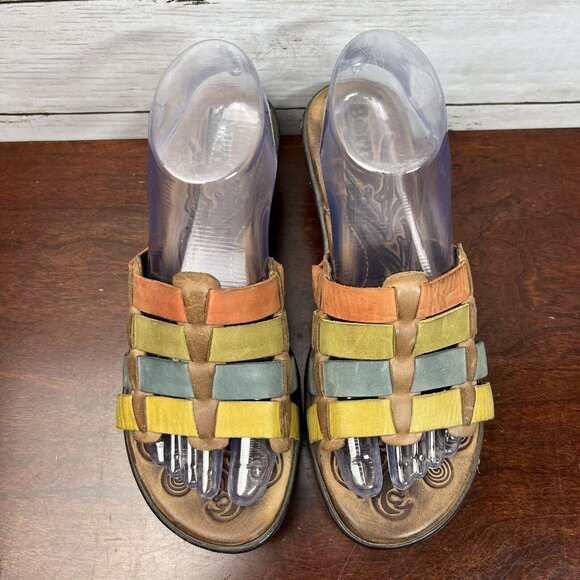 Born Women's Slip On Short Heel Sandals Leather Size 8 Brown Multi Color - Picture 3 of 11